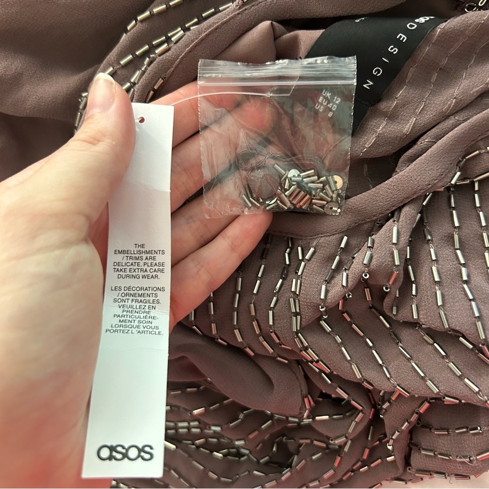 NWT ASOS Design Mauve Purple Long Sleeve Beaded Embellished Midi Dress - Picture 8 of 11